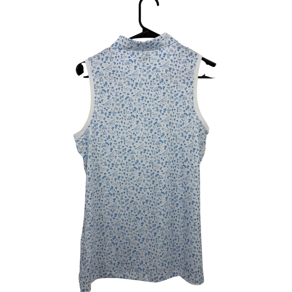 Peter Millar Polo Womens Medium White Blue Golf Championship Cacti Shirt NWT - Picture 9 of 12
